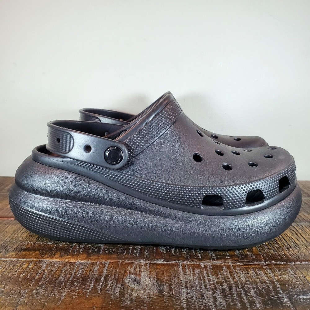 CROCS Platform Clogs in Metallic Black